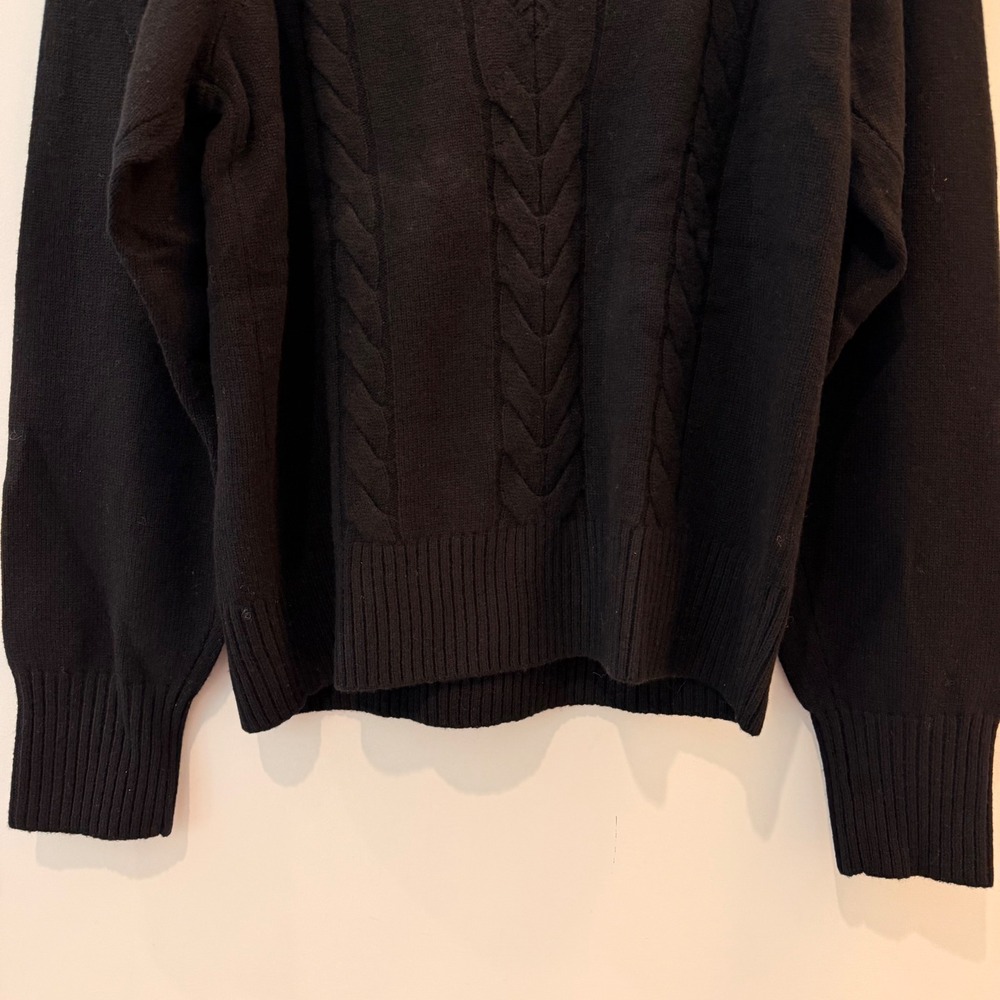 Madewell V Neck Pullover Sweater Merino Wool Cable Knit Trip Black NY444 XS NWT - Picture 5 of 12